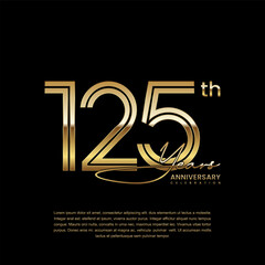 125th anniversary logo with gold color double line style. Line art design. Logo Vector Illustration