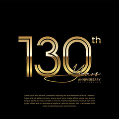 130th anniversary logo with gold color double line style. Line art design. Logo Vector Illustration