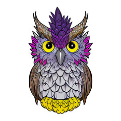 Ananas Owl Hybrid Sticker - Happy Tertiary Color Gothic Contour Vector Design on Transparent Background with Detailed Features