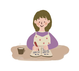 日記を書く女性