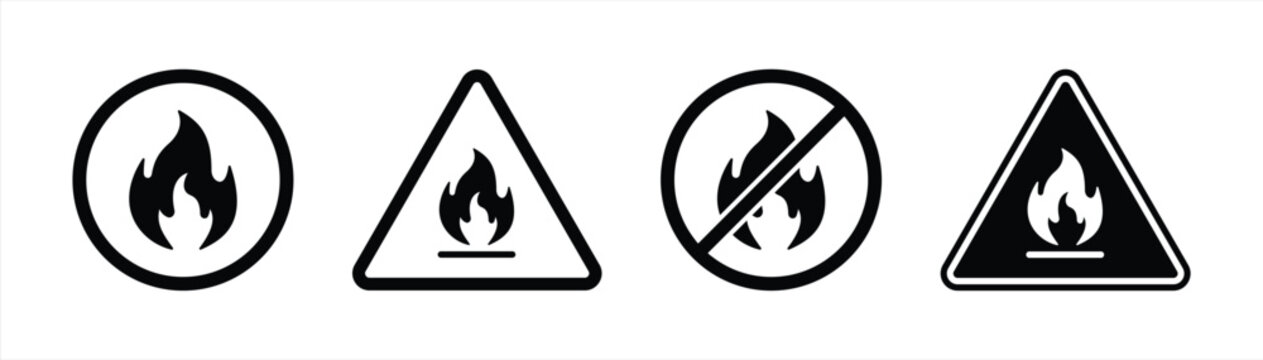 ban fire icon set. warning fire icon sign symbol collections on transparent background, vector illustration