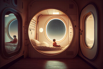 Capsule hotel, abstract illustration.