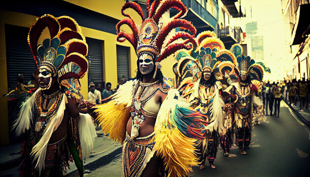 Brazilian Carnival Parade In Rio De Janeiro. Abstract Illustration.