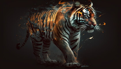Fototapeta na wymiar Tiger animal abstract wallpaper. Contrast background in vivid colors generative ai