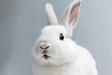Cute white bunny isolated on white background. Easter holidays concept - Generative Ai