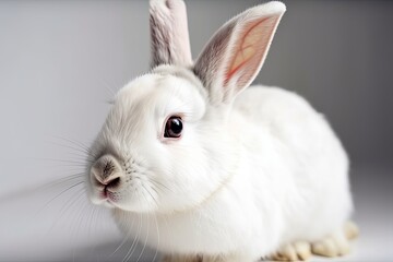 Obraz premium Cute white bunny isolated on white background. Easter holidays concept - Generative Ai