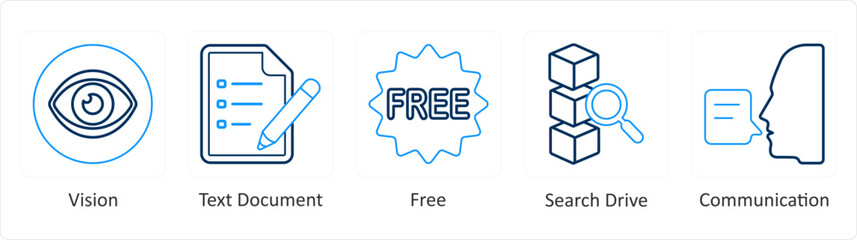 A set of 5 mix icons as vision, text document, free
