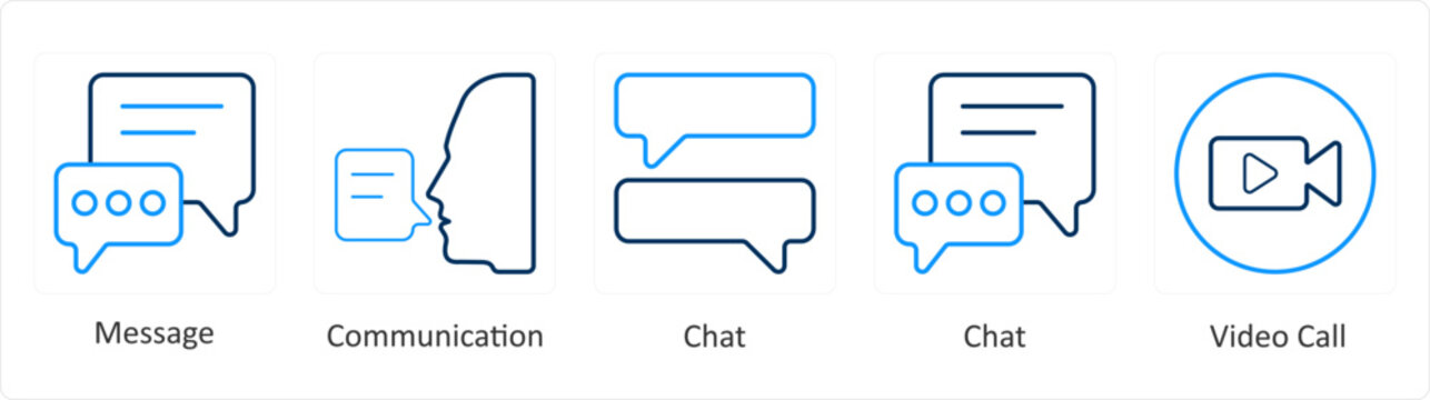 A set of 5 mix icons as message, comminication, chat
