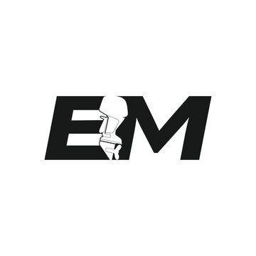 Letters E and M with negative space image of engine boat motor