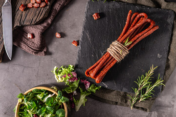 Homemade kabanos with chilli