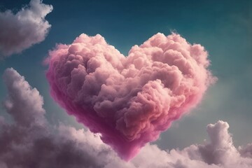 A pink heart shaped cloud on sky