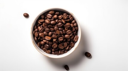 Fototapeta premium Coffee beans in bowl on white background. generative AI