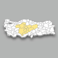 Central Anatolia region location within Turkey map