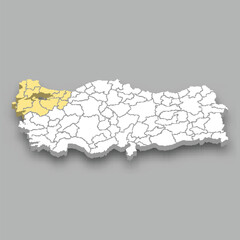 Marmara region location within Turkey map