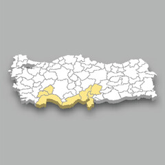 Mediterranean region location within Turkey map