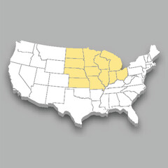 Fototapeta na wymiar Midwest region location within United States map