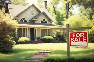 Home for sale: Real Estate Sign in Spring/Summer. Photo generative AI