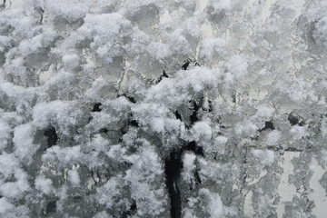 The surface of the window in the snow in bad weather.