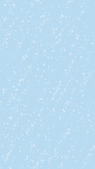 Snowfall overlay christmas background. Subtle flying snow flakes and stars on light blue winter backdrop. Festive snowfall overlay. Vertical vector illustration.