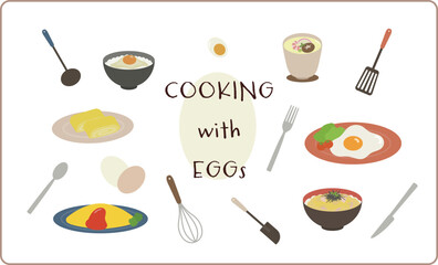 たまごを使った料理のイラストセット