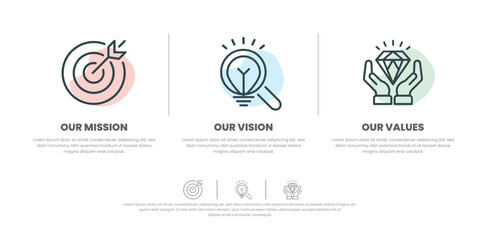 Mission Vision Values infographic Banner template. Company goal infographic design with Modern flat icon design. vector illustration infographic icon