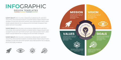 Mission Vision Values Goals infographic template. Company goal infographic design with Modern flat icon design. vector illustration infographic icon