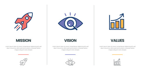 Mission Vision Values infographic Banner template. Company goal infographic design with Modern flat icon design. vector illustration infographic icon