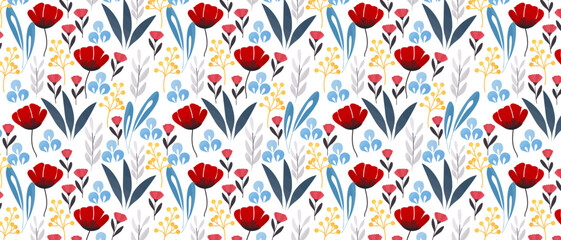 Seamless pattern. Floral pattern. Flowers, leaves, buds
