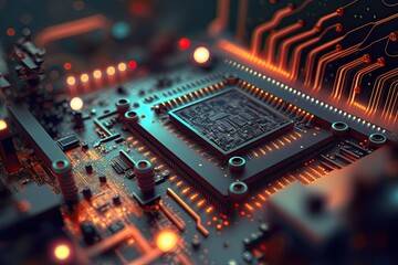 Electronic Circuit Board futuristic technology background. Digital Modern Electronic. Generative AI