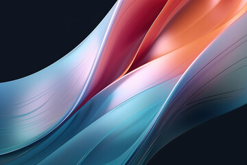 Abstract wavy shape in 3D. iridescent vibrant colors with reflection and refraction. Abstract 3D background. Digitally generated AI image.