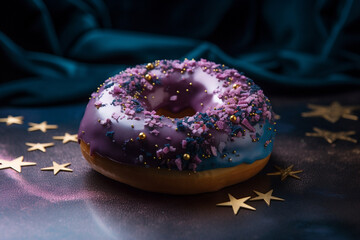 Donut with a shimmering sparkling glaze
