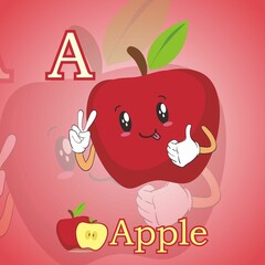 Animated image of an apple having vitamin c, with an orange background and orange letters underneath.