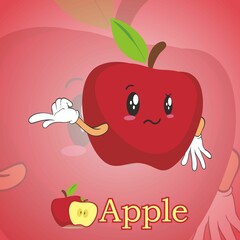 Animated image of a puzzled apple, with an orange background and orange letters underneath
