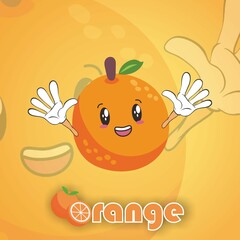 An animated image of a happy orange, with an orange background and orange letters underneath.