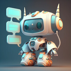 Futuristic cute robot with artificial intelligence. Concept of chatbot.