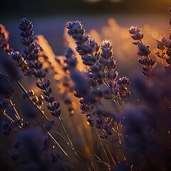 Lavender flowers in sunrise, golden hours, national geographic