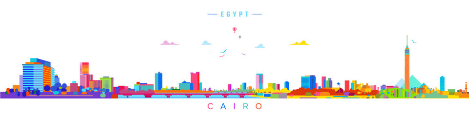 Cairo skyline abstract panoramic scene isolated vector illustration.	