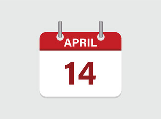 14th April calendar icon. Calendar template for the days of April. Red banner for dates and business.