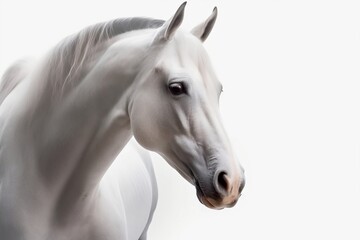 A Beautiful white Horse with ears stiff in the air