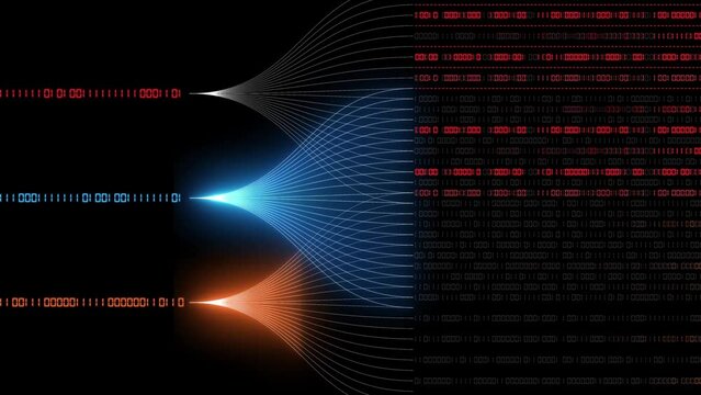 Big Data technology - data flow concept - neural network animation for artificial intelligence - endless loop
