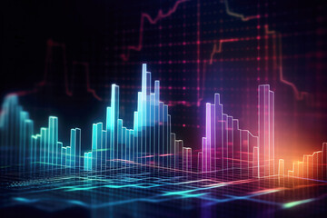 Futuristic trading charts and graphs with neon lights. Digitally generated AI image.