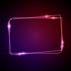 Neon Frame with Glow, and Sparkles. Electronic Luminous Rectangles Frame in Red Colors, for Entertainment Message or Promotion Theme on Dark Background