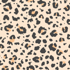 Fototapeta premium Vector leopard pattern. Wildlife seamless repeat. Jaguar fur safari seamless backdrop. Hand drawn animal texture. Luxury design elements. Cheetah panther surface pattern. Leopard print background