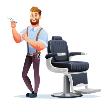 Professional barber character. Barber shop cartoon illustration