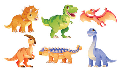 Cute dinosaurs character set in cartoon style