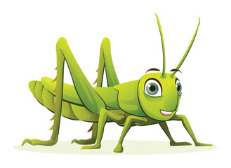 Cute grasshopper cartoon illustration. Green locust isolated on white background