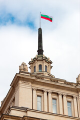 The flag of Bulgaria on the spire of the "People's Assembly" building in Sofia. Bulgaria