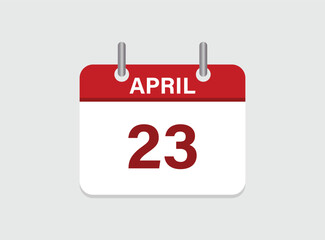 23th April calendar icon. Calendar template for the days of April. Red banner for dates and business.