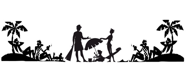 silhouette of a person on beach,  family silhouettes on beach, peoples on beach silhouettes,