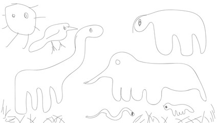 kids drawing. animal, illustration, cartoon, abstract